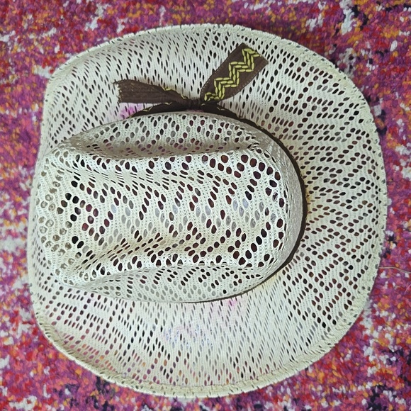Vintage Lace Cowboy Hat Mexico Souvenir Feather Band Bohemian Cowgirl Western - Picture 3 of 16